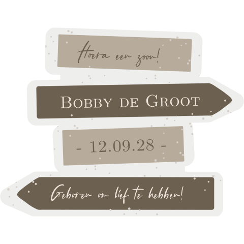 Tuinbord wegwijzer geboorte jongen of meisje beige bruin