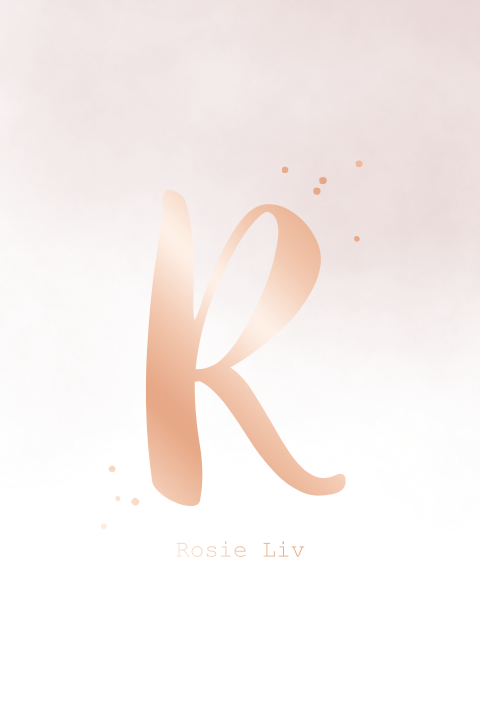 Geboortekaartje voor een meisje letter en rose folie