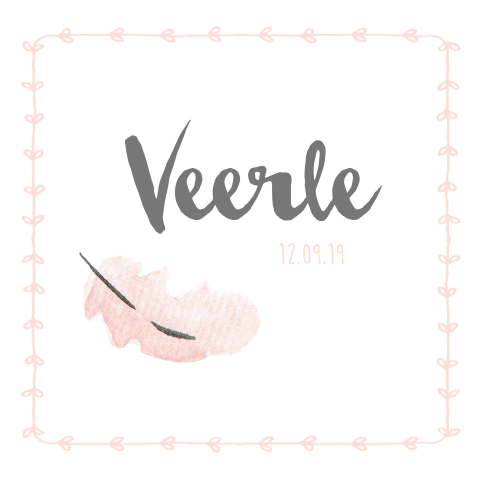 Lief geboortekaartje met watercolour veertje