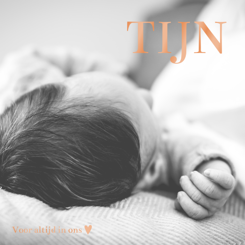 Dubbele fotokaart met koperfolie voor bij een overlijden van een baby
