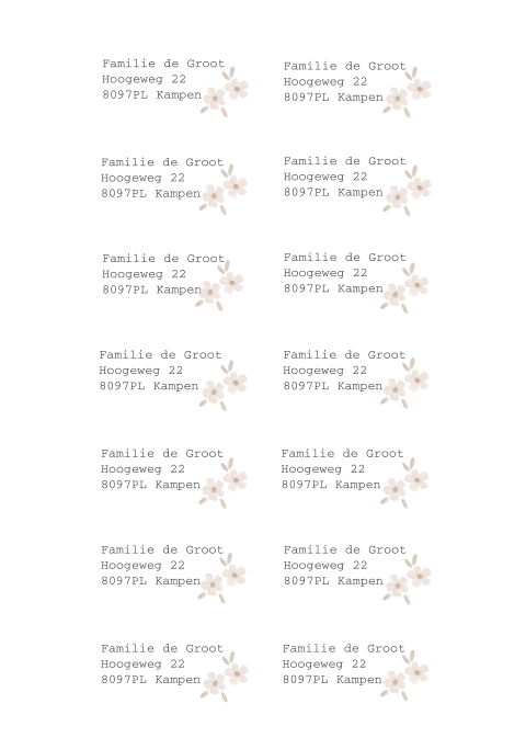 adresstickers met lieve klassieke watercolour bloemetjes