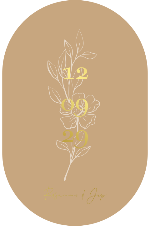 Ovalen Save the date kaart met bloemen en goudfolie oranje