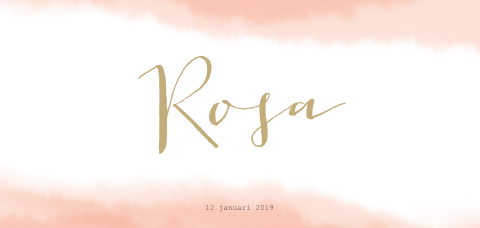Lief geboortekaartje met watercolor randen en goudkleurige letters
