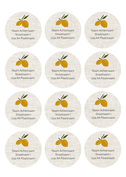 ronde adresstickers enveloppe geboortekaartje of trouwkaart citroen