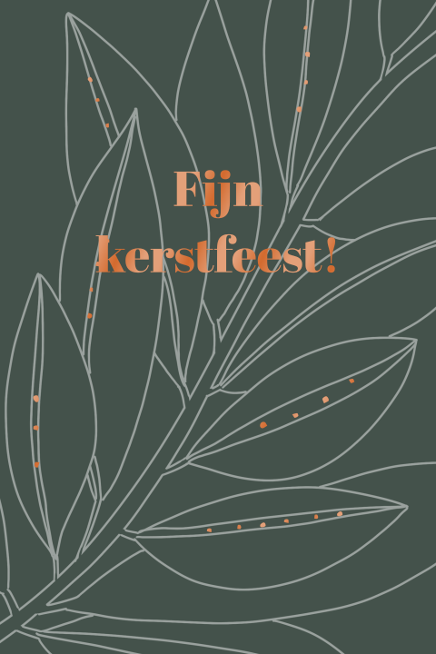 Kerstkaart met groene bladeren en koperfolie