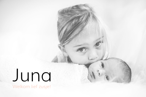 Lief geboortekaartje met foto van zusjes