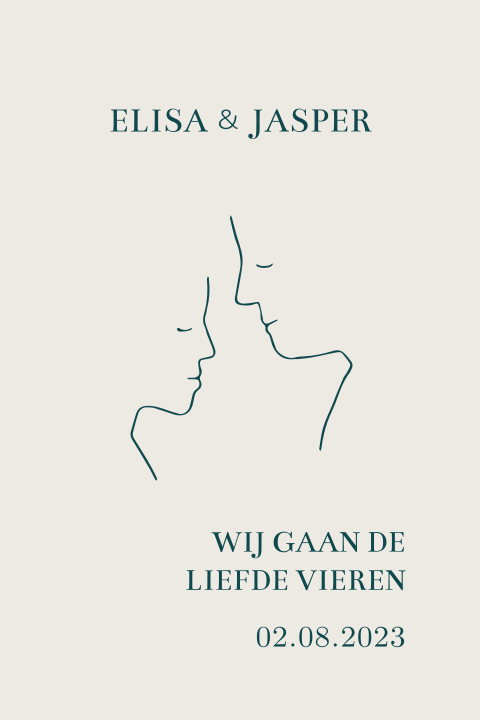 Minimalistische trouwkaart met lijntekening liefde en beige achtergrond