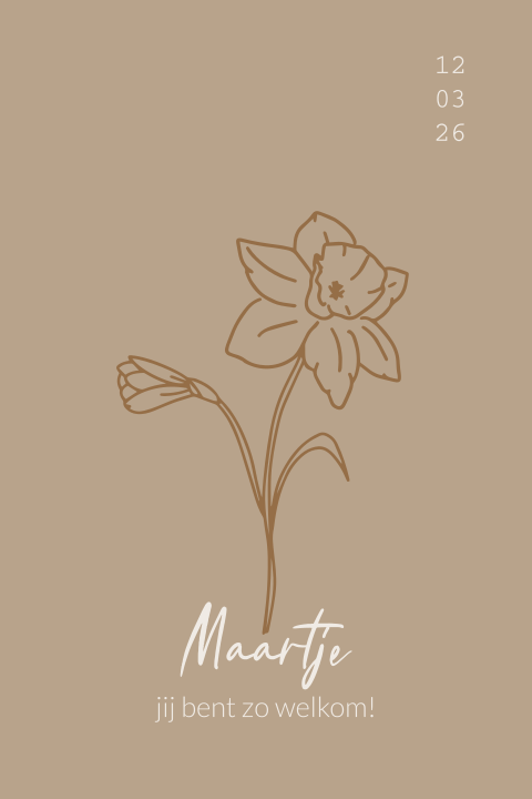 Geboortekaartje geboortebloem meisje maart narcis bruin oranje