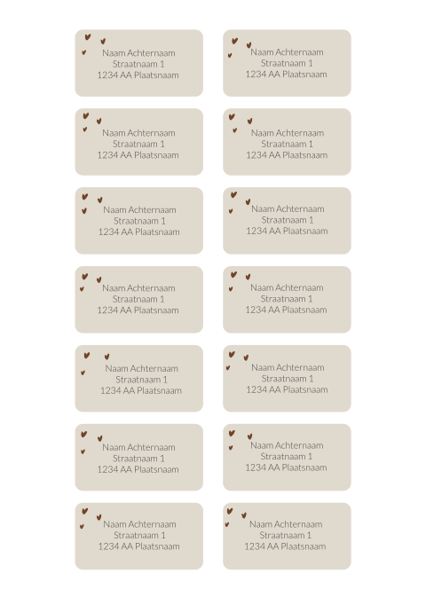 adressticker simpel beige met hartjes