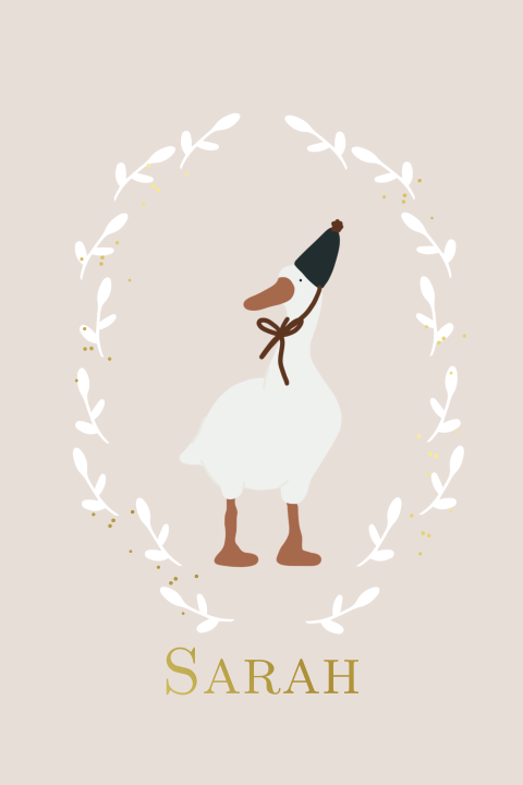 Poster baby babykamer meisjeskamer met gans en roze goudfolie