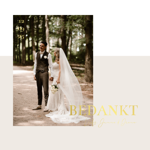 Bedankkaartje voor de gasten van de bruiloft met trouwfoto