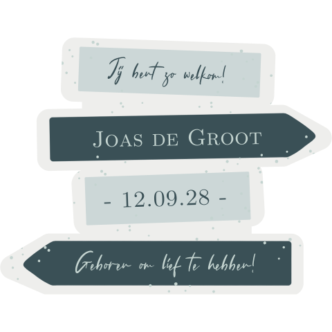 Tuinbord geboorteaankondiging wegwijzer jongen zoon blauw