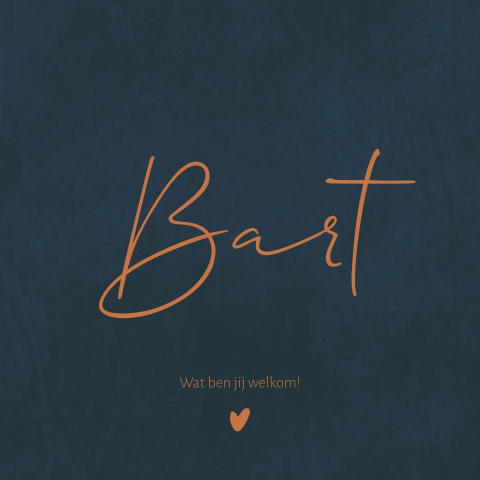 geboortekaartje jongen donkerblauwe velvetlook met koperfolie hartje