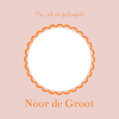 Geboortekaartje roze zalm en oranje kleur golfjes met gat voor foto