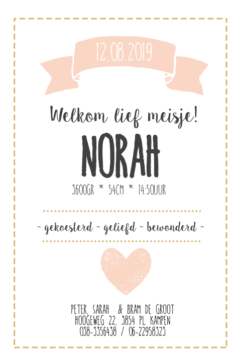 hip en lief geboortekaartje voor een meisje