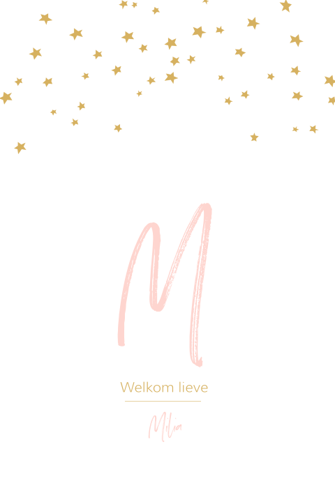 Geboortekaartje voor een meisje roze letter en met sterren