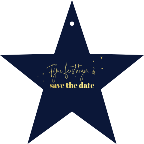 Stervormige hanger save the date kerstkaart combinatie goudfolie