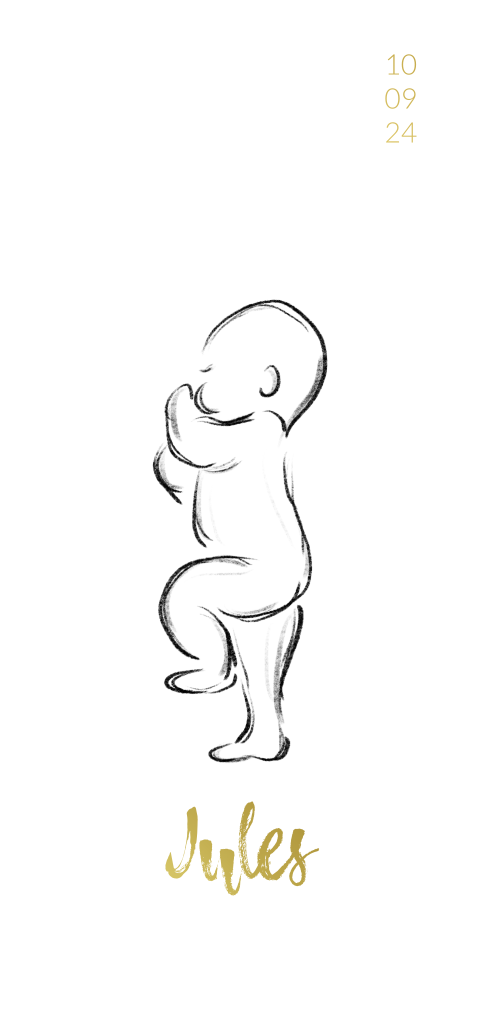 Geboortekaartje geboorte lijntekening baby jongen meisje goudfolie