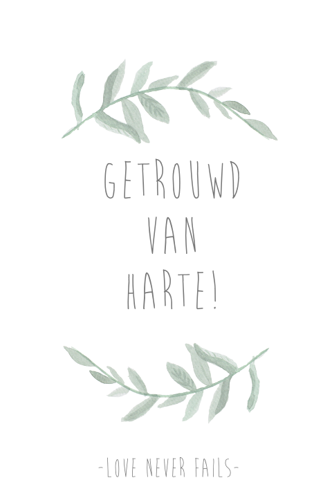 Wenskaart bij trouwen met waterverf attributen