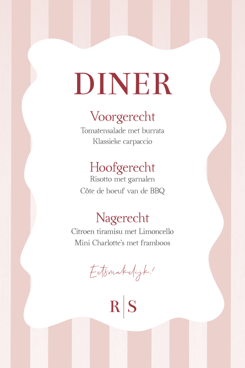 Menukaart voor de bruiloft tafelsetting colorblocking roze strepen