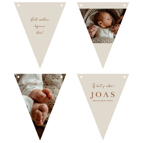 geboortekaartje vlaggenlijn jongen meisje beige newbornfoto