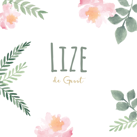 Bohemian watercolor geboortekaartje met takjes en bloemen