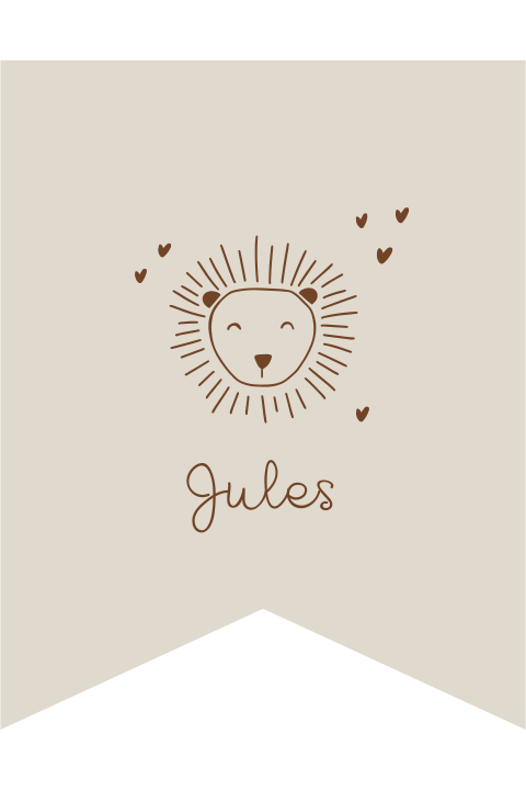 Geboortekaartje jongen meisje tekening leeuw vaandel vlaggetjes vorm