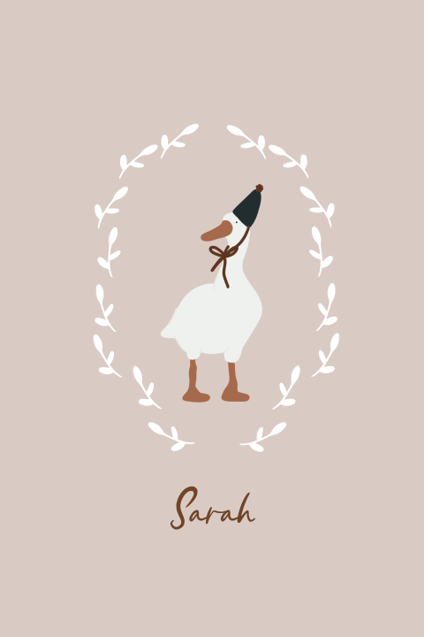Poster baby meisjeskamer babykamer met gans en feestmuts en roze