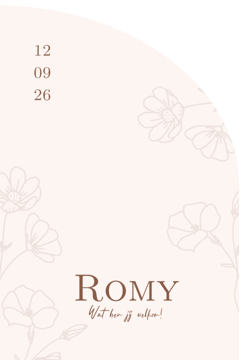 geboortekaartje meisje halve boogvorm met roze en bloemen