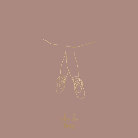Meisjes geboortekaartje met lijntekening ballerina in goudfolie