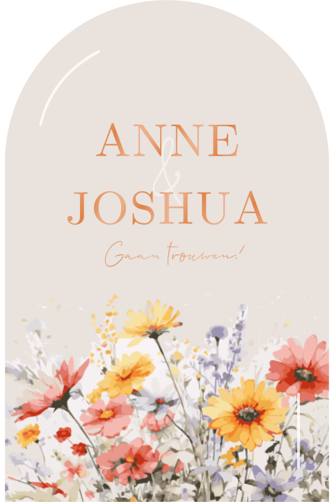 Trouwkaart met watercolor vrolijke bloemen met koperfolie