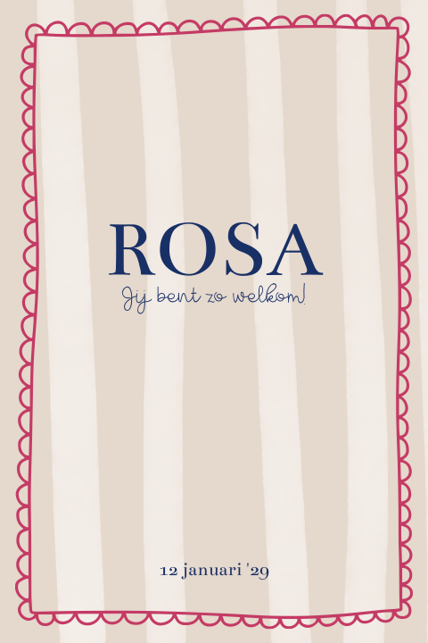 Geboortekaartje meisje schilderij lijstje getekende rand strepen roze