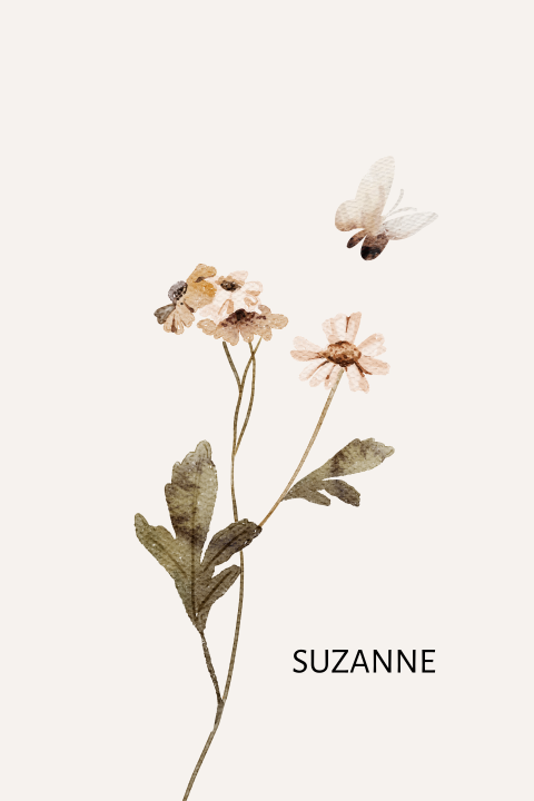 Rouwkaart aquarel bloemen en vlinder