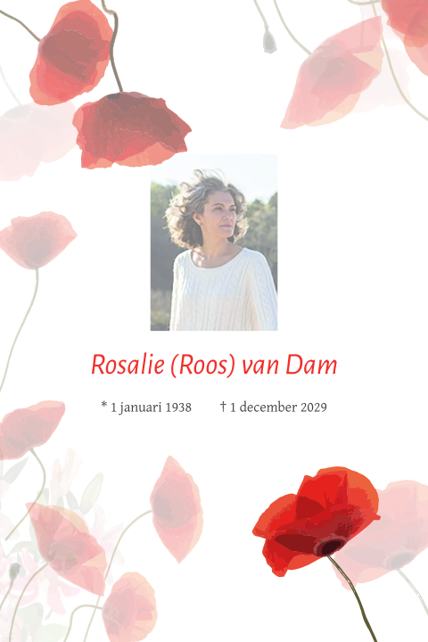 Rouwkaart vrouw met klaprozen en ruimte voor eigen foto