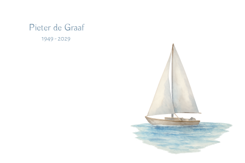 Rouwkaart met een zeilboot in aquarel