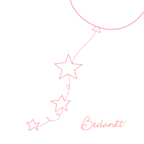 Bedankkaart roze voor een overleden kindje met een ballon en sterren
