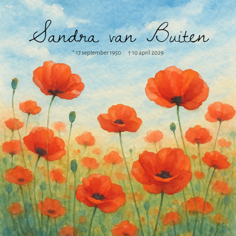 Rouwkaart met een veld vol rode klaprozen