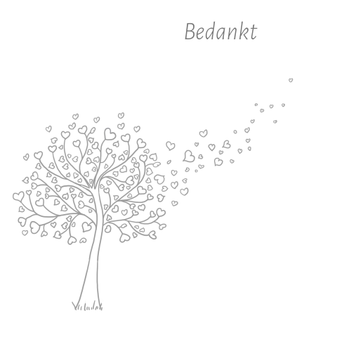 Wit bedankkaartje kind of baby mooi getekende boom met hartjes