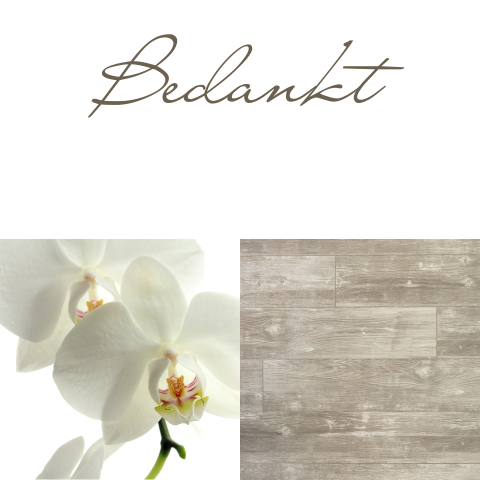 Trendy bedankkaart stijlvol ontwerp met hout vlakken en bloem