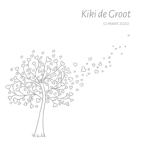 Wit bidprentje kind of baby mooi getekende boom met hartjes