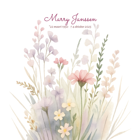Rouwkaart vrouw modern met waterverf bloemen