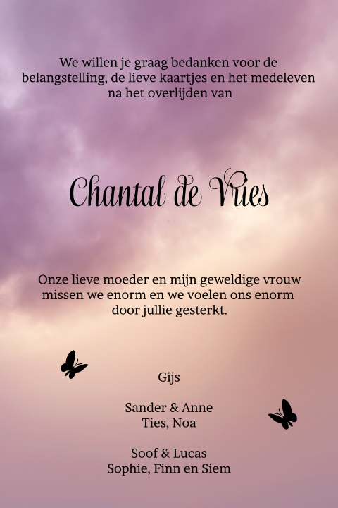 Bedankkaart met lila paarse lucht