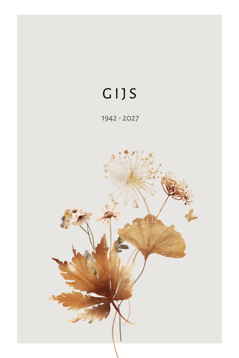 Bidprentje bloemen man grijs