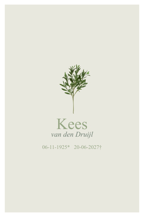 Rouwkaart met olijven takje