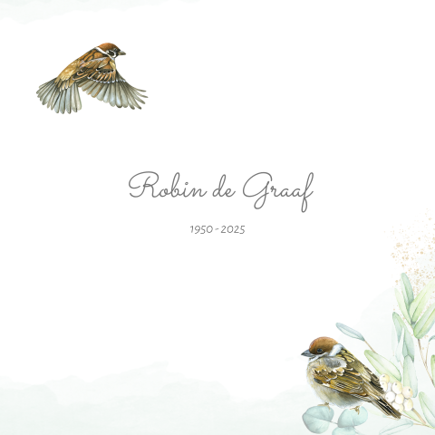 Rouwkaart met vogels mus en takjes