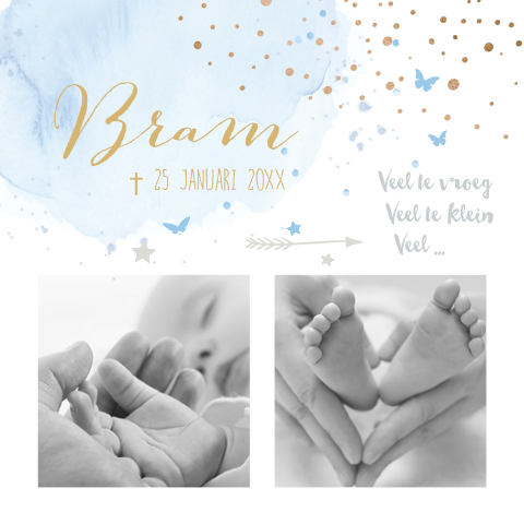 Rouwkaart voor een baby jongetje met foto en vlinders