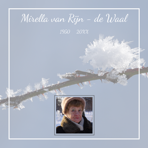 Foto rouwkaart witte rouwrand met winters takje