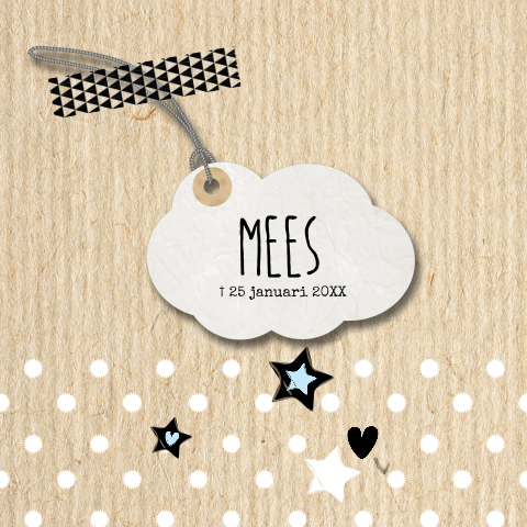 Rouwkaart baby jongetje met ster en kraft look