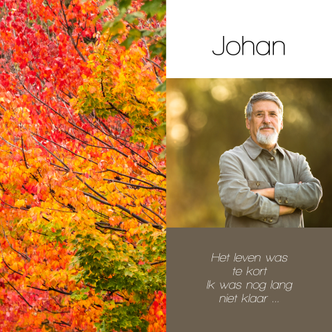 Rouwkaart herfstblad en eigen portret foto