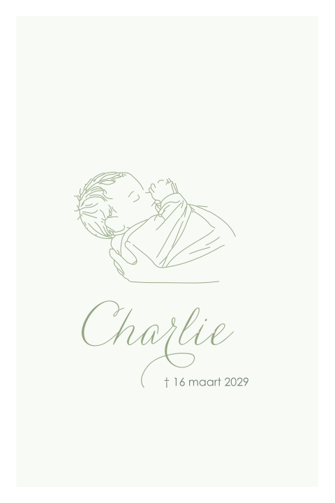 Rouwkaart voor een baby jongetje of meisje met lijntekening baby